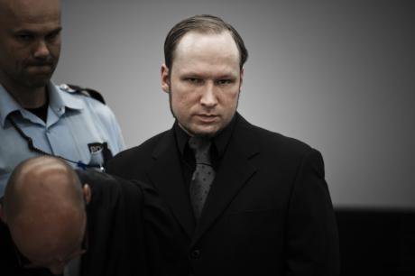 Anders Behring Breivik in court during the ninth week of his trial.
