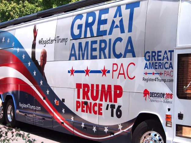 A bus campaign organised by the Great America PAC, which spent $26 million campaigning for Donald Trump’s election in 2016. | Mark Mathosian (CC BY-NC-SA 2.0).