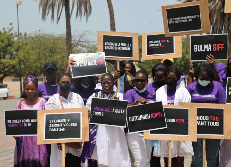 Women protest in Place de la Nation in Dakar, Senegal on 3 July 2021